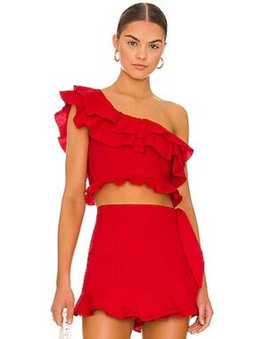 NWT Show Me Your MuMu Red One-Shoulder Ruffle Crop Top